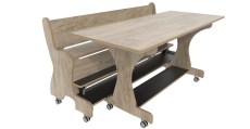 Hoogzit tafel L150 x B64 cm Grey craft oak met bank Tangara Groothandel voor de Kinderopvang Kinderdagverblijfinrichting1